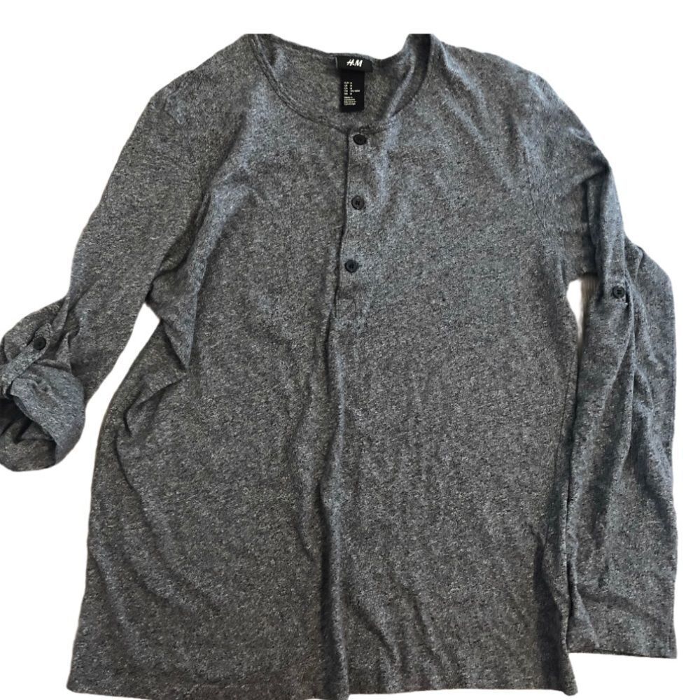 H&M Basic women’s long sleeve roll tab Shirt quarter button top -Medium